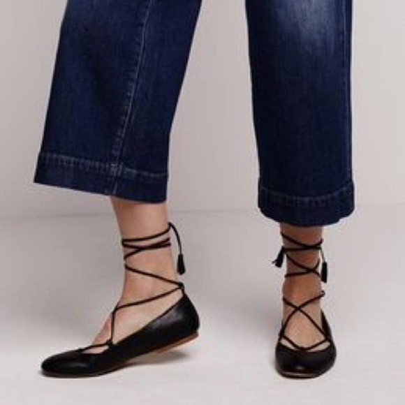 Madewell Shoes - Madewell Inga Black Leather Lace Up Ballet Flats 9